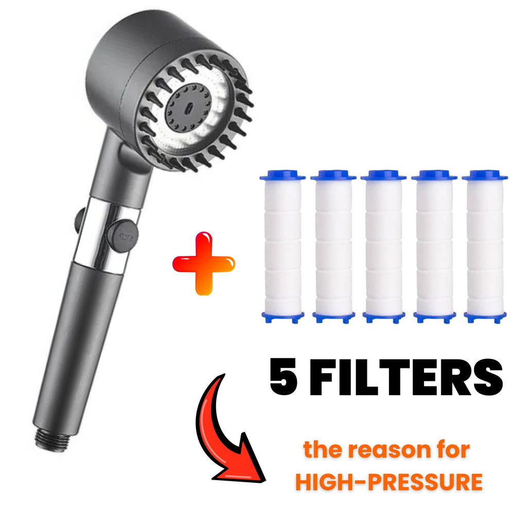 High-Pressure Shower Head + 5 Filters